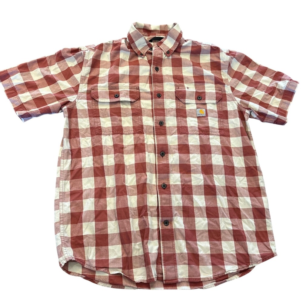 Carhartt Mens Red Plaid Short Sleeve Button Down Loose Fit Shirt TW4625-M Size M